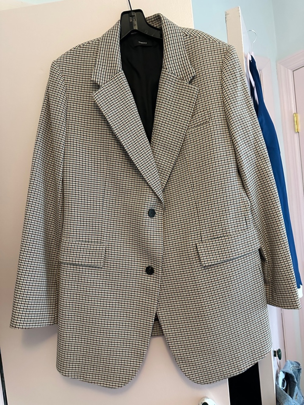 Theory Black & White Houndstooth Single-Breasted Blazer